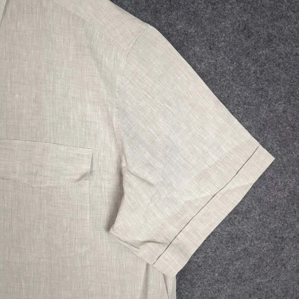Banana Republic Mens XL Slim Fit Italian Linen Short Sleeve Button Up Shirt Tan